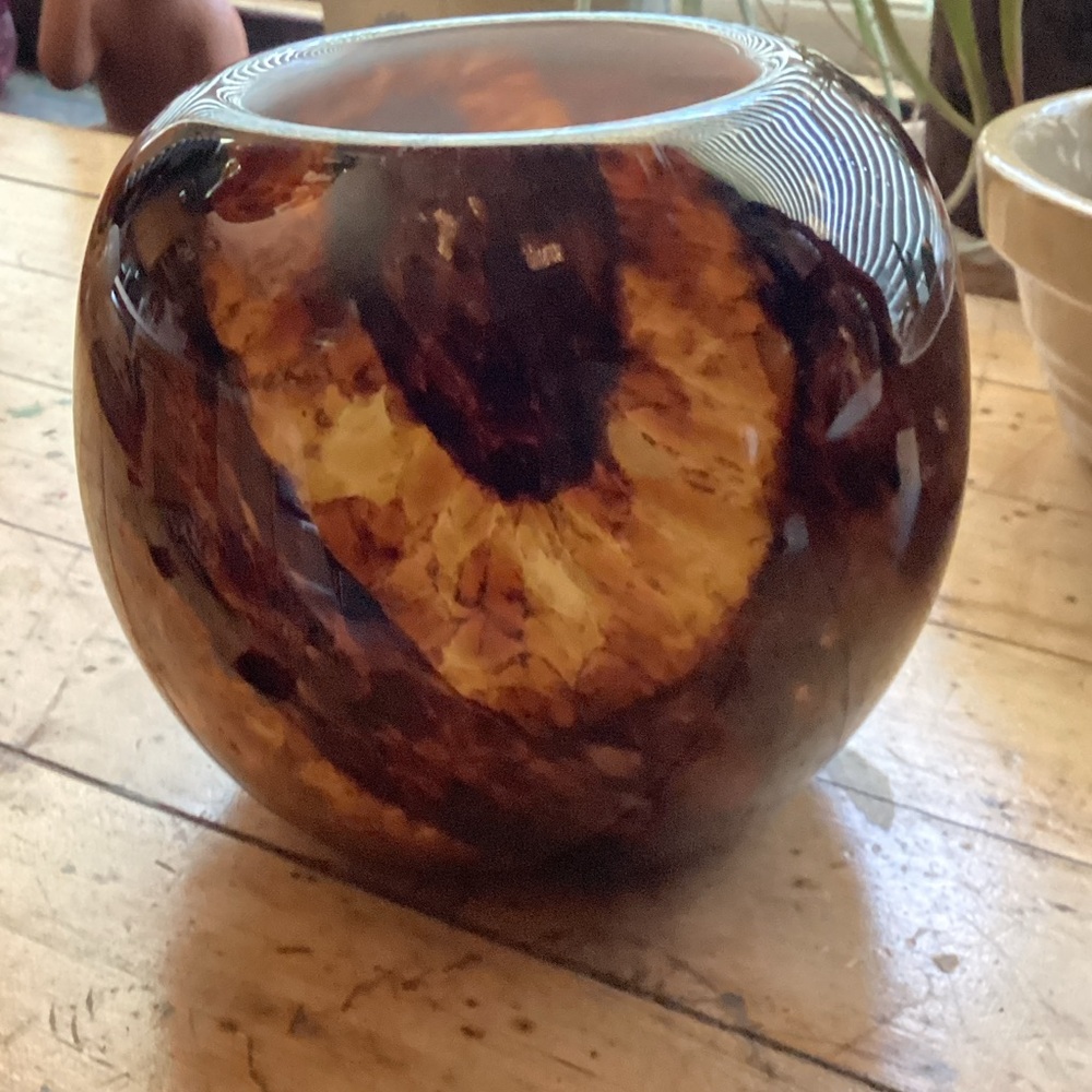 Vintage brown, yellows,orange with gold flakes (Murano) vase.